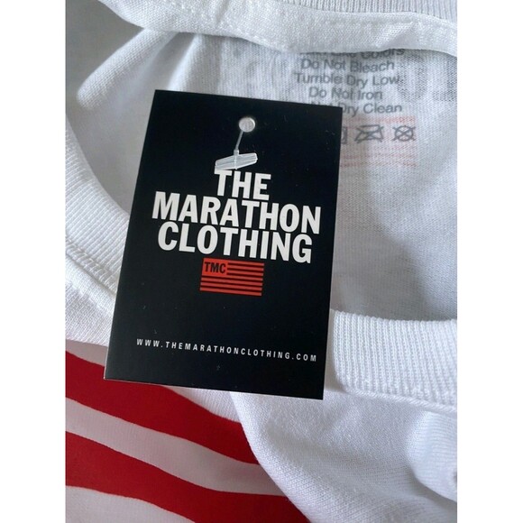Small The Marathon Clothing TMC Flag Logo Nipsey Hussle Shirt White/Red B7 New - Picture 7 of 7